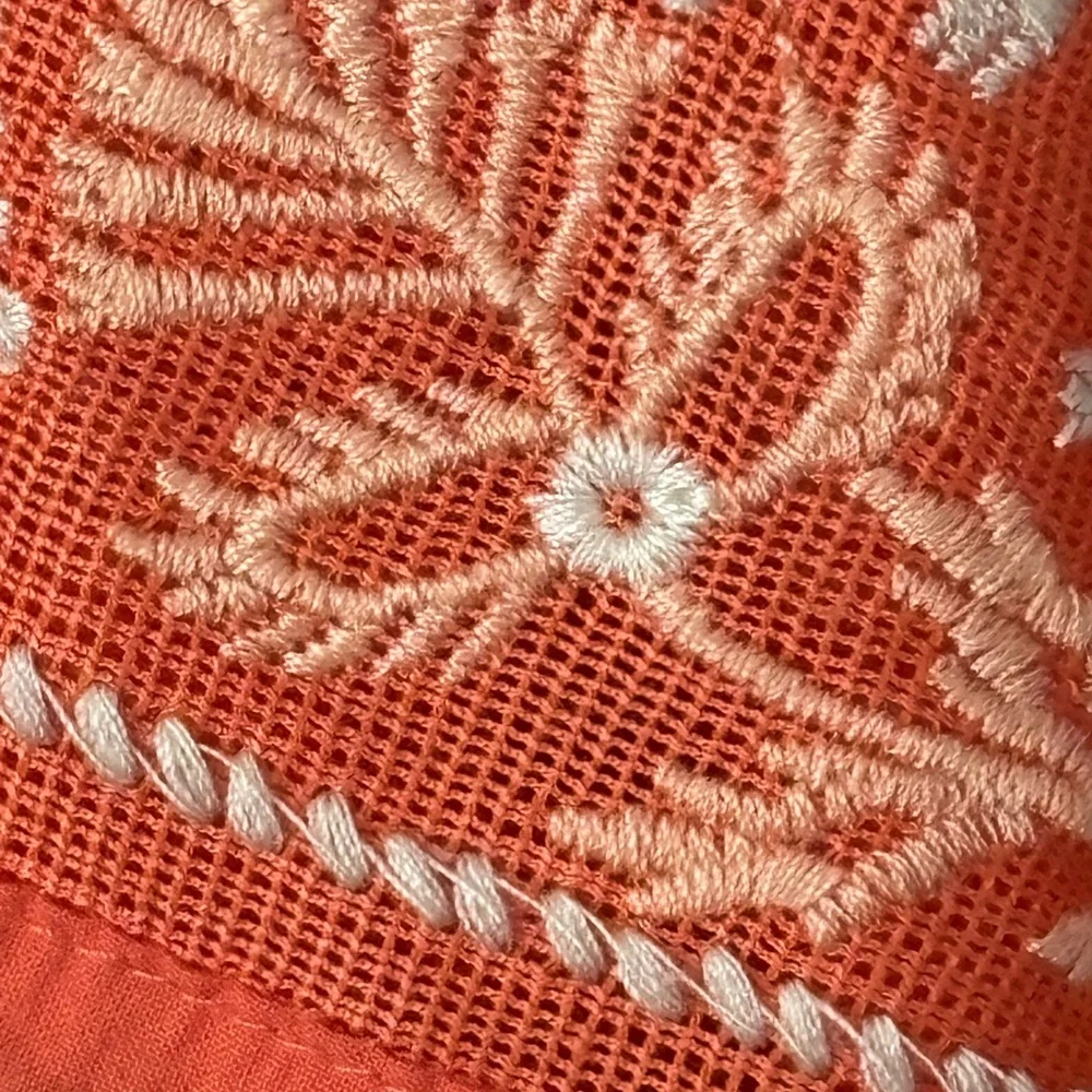 Free People Orange Stretch Blouse with Embroidered Puff Sleeves size XS